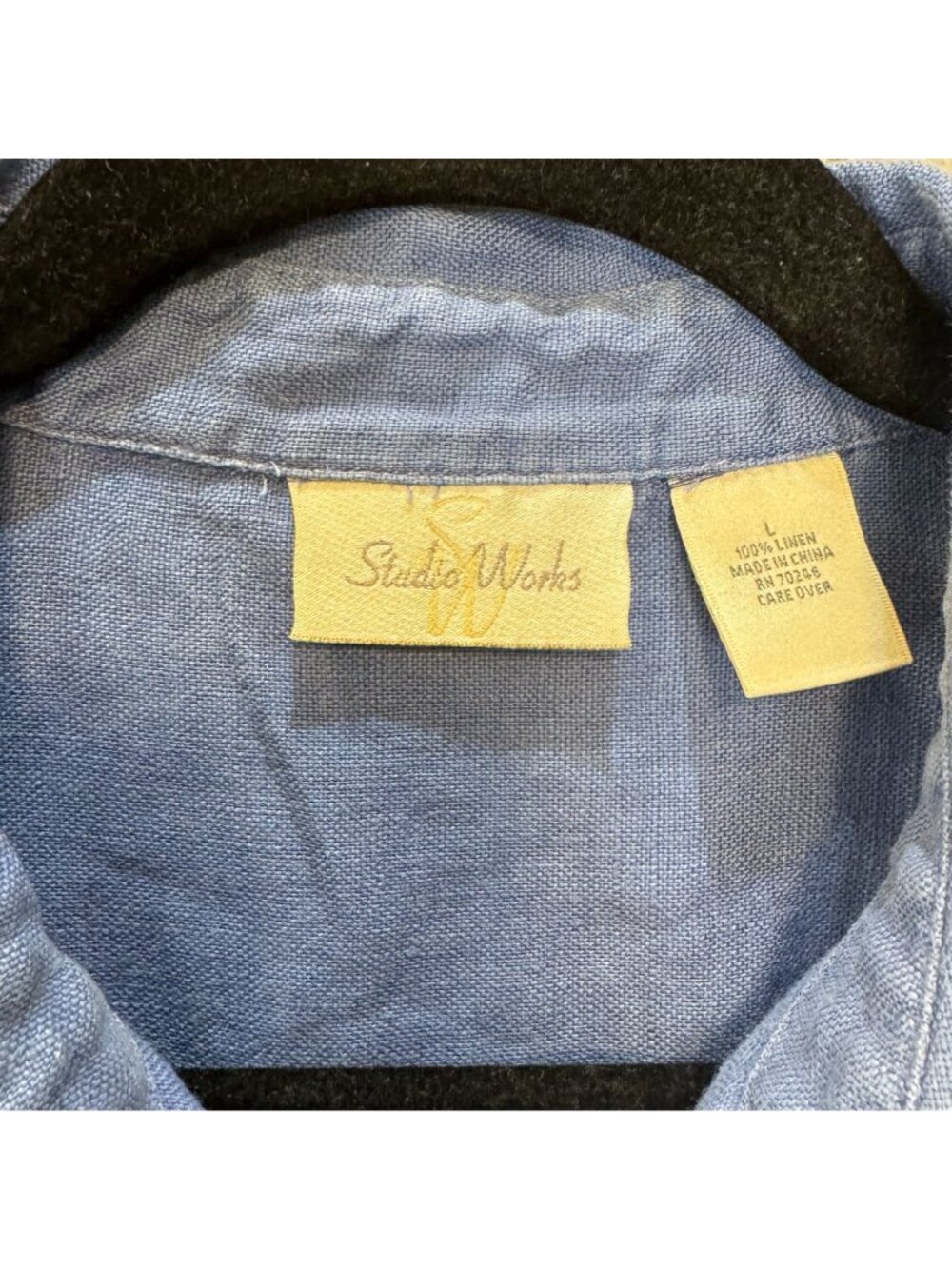 Studio Works 100% Linen Women's Blue Shirt L Long Sleeve Shell Buttons Artsy - Picture 2 of 10